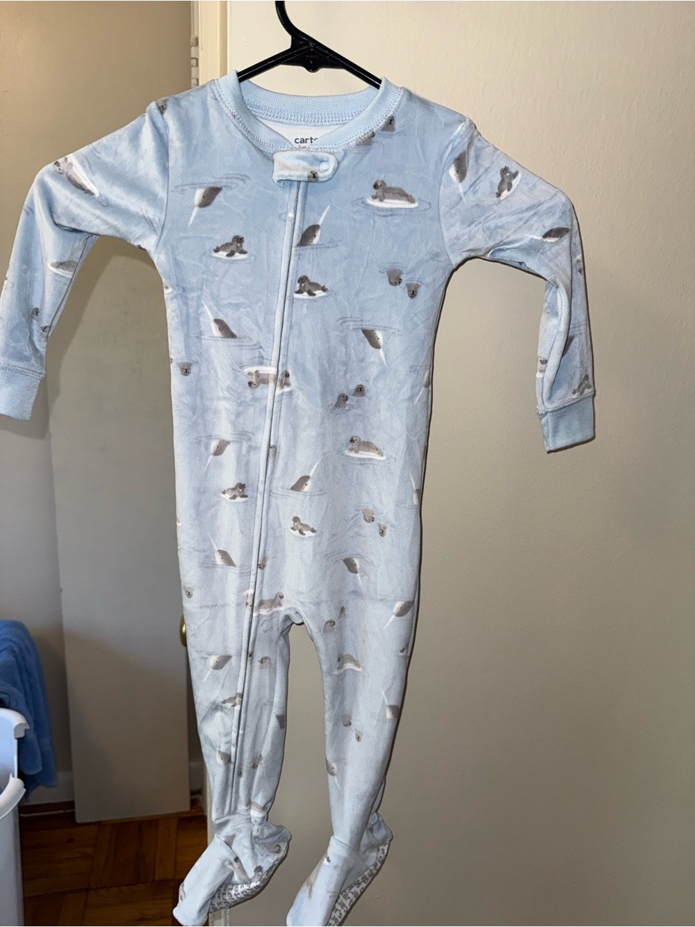 Carter's Light Blue Seal-Print Footed One-Piece Pajama